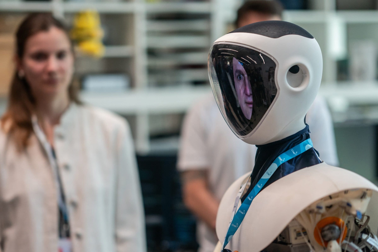 A humanoid robot exhibited at a Chile-Germany innovation summit in Munich, 2024. The growth in artificial intelligence is driving demand for data centres, whose high energy and water needs have caused concern among environmentalists (Image: Marcelo Segura / Dirección de Prensa, Presidencia de la República de Chile)