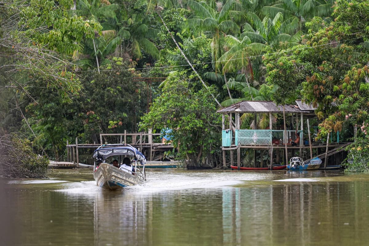 A riverside community on Combú Island, in Belém, northern Brazil. For the first time, the UN climate conference will be hosted in the Amazon, a highly disputed arena for conservationists and extractive industries (Image: Marcelo Camargo / Agência Brasil)
