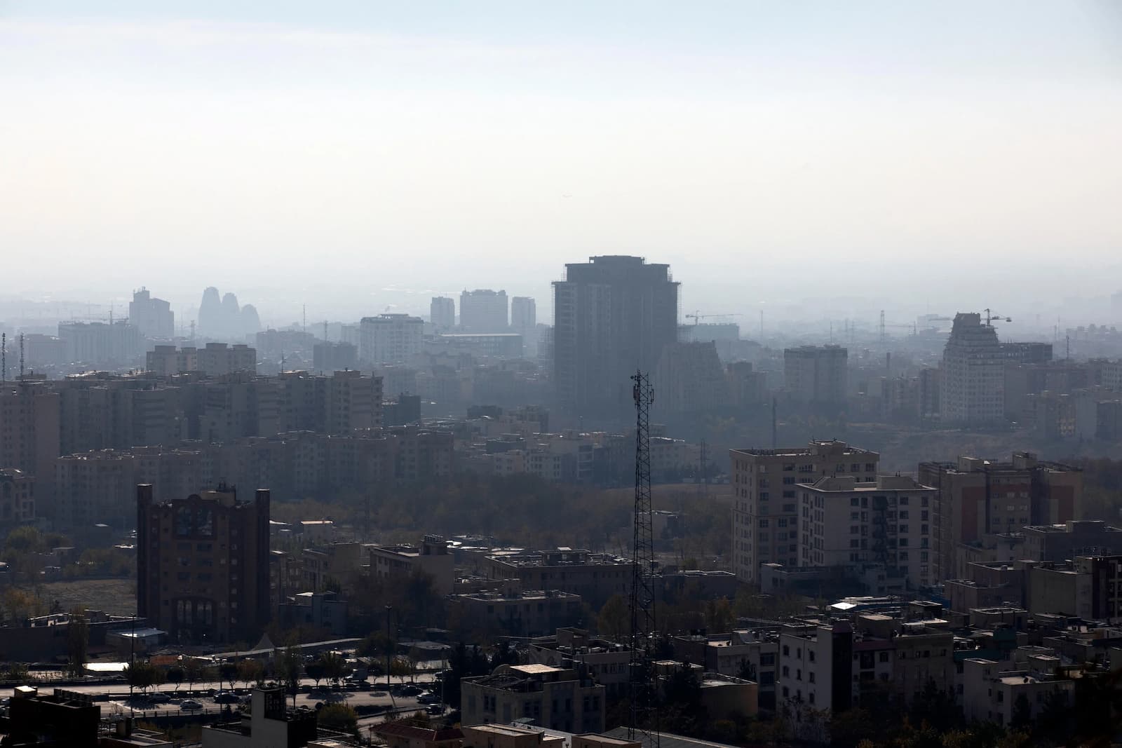 Smog in Tehran on 3 December 2025. The city is regularly declared as one of the world’s most polluted (Image: Aref Taherkenareh / dpa / Alamy)