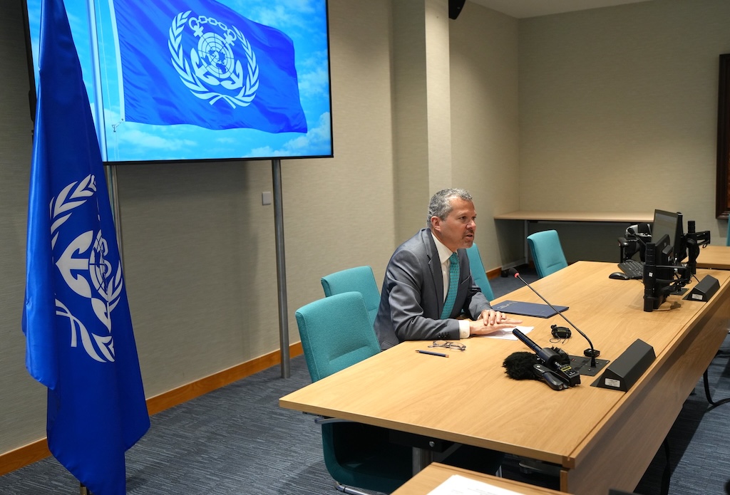 IMO Secretary-General Arsenio Dominguez speaking at the Marine Environment Protection Committee on 27 April 2026 at IMO Headquarters in London. Credit: IMO / Flickr
