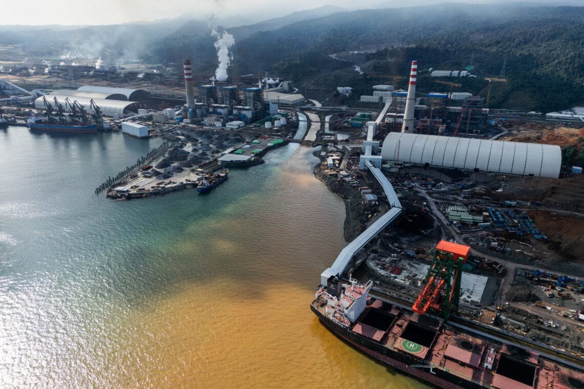 The IWIP nickel processing hub on the coast of Halmahera Island in North Maluku province. Image by Garry Lotulung.