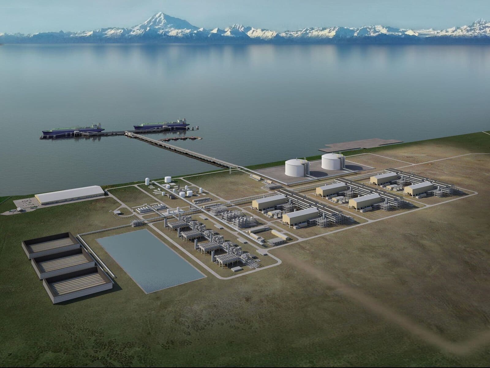 阿拉斯加液化天然氣計畫 （Alaska LNG）的尼基斯基（Nikiski）LNG出口工廠示意圖。（圖片來源：Alaska LNG計畫網站）