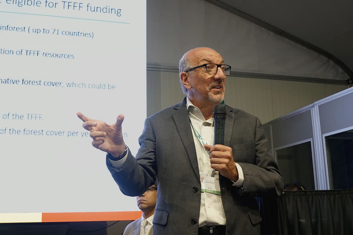 Garo Batmanian, director-general of the Brazilian Forest Service, presenting the TFFF at the COP16 biodiversity summit in Cali, Colombia, October 2024. The fund will reward countries that are controlling their levels of deforestation, but still need to invest to keep forests standing (Image: André Aroeira / Brazil’s Ministry of the Environment and Climate Change, CC BY NC SA)