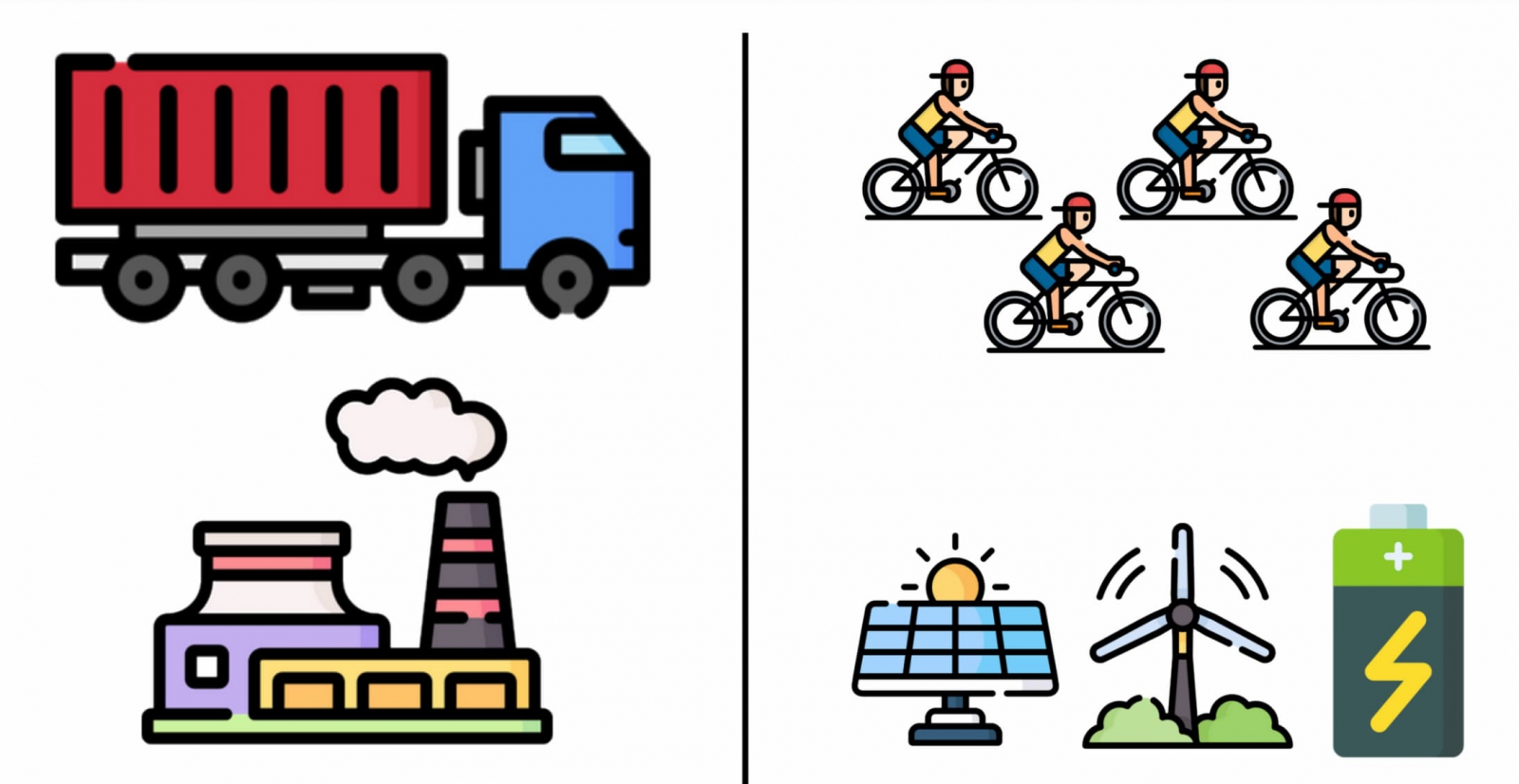 Renewable energy and batteries are usually scattered in the distribution grid, with less physical inertia but also faster control, similar to a fleet of cyclists. Conventional power plants on the other hand are more centralized, with more physical inertia but also slower control, similar to heavy goods vehicles.